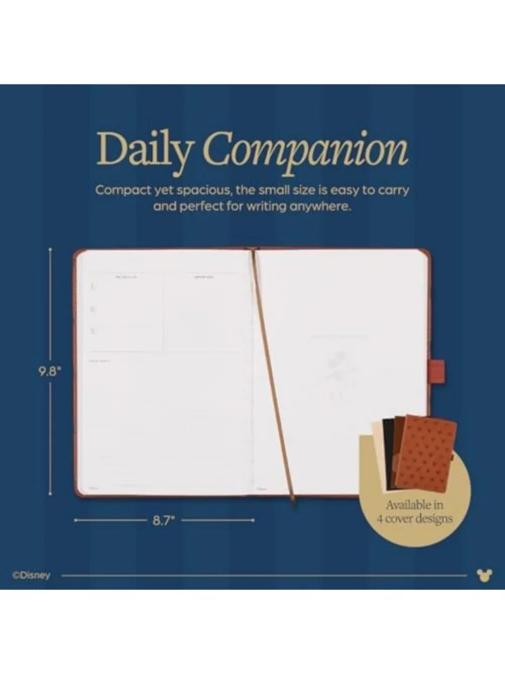 Undated 12-Month Planner, Mickey Mouse Design, Embossed Vegan Leather, Small